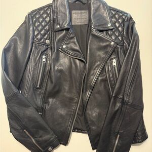 All Saints Quilted Black Leather Jacket